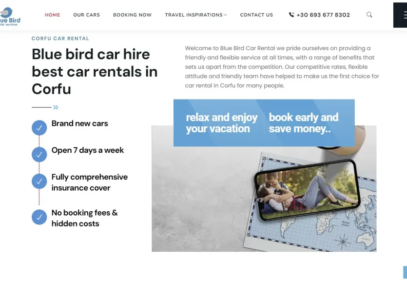 Blue Bird, Ενοικιάσεις Αυτοκινήτων Κέρκυρα, Κατασκευή ιστοσελίδας με σύστημα κρατήσεων 3