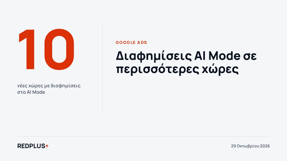 Καρτέλα REDPLUS+: οι διαφημίσεις στο AI Mode επεκτείνονται σε 10 νέες χώρες