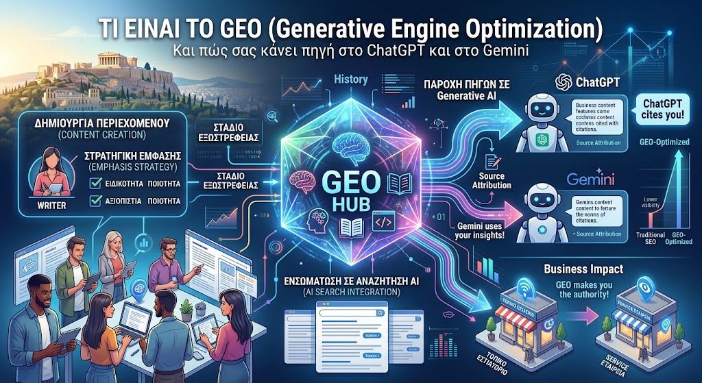 Τι είναι το GEO (Generative Engine Optimization) και πώς σας κάνει πηγή στο ChatGPT και στο Gemini